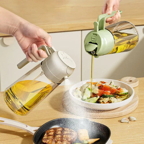 2-in-1 Glass Oil Sprayer & Dispenser – 470ml Cooking Bottle