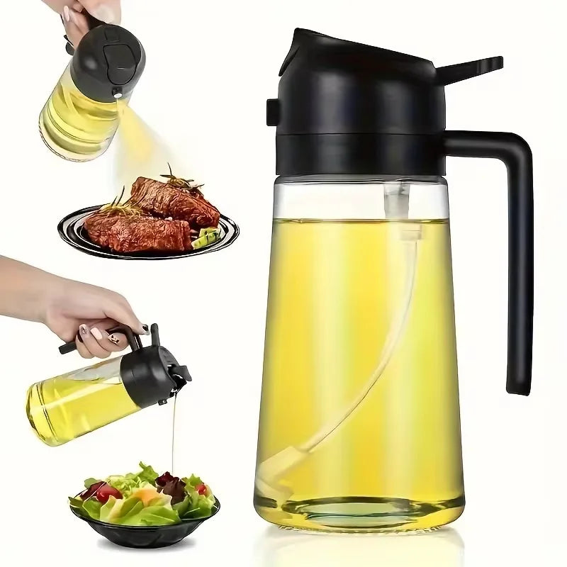 2-in-1 Glass Oil Sprayer & Dispenser – 470ml Cooking Bottle