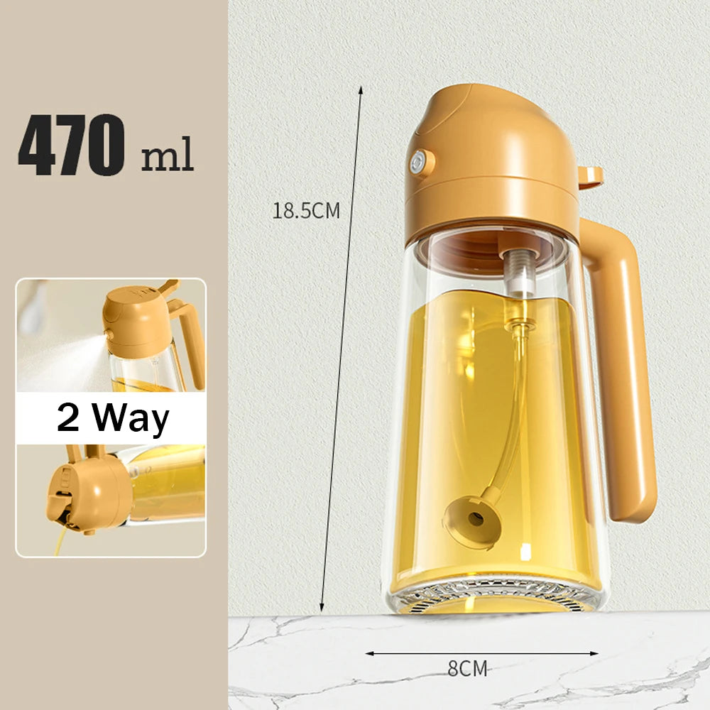 2-in-1 Glass Oil Sprayer & Dispenser – 470ml Cooking Bottle