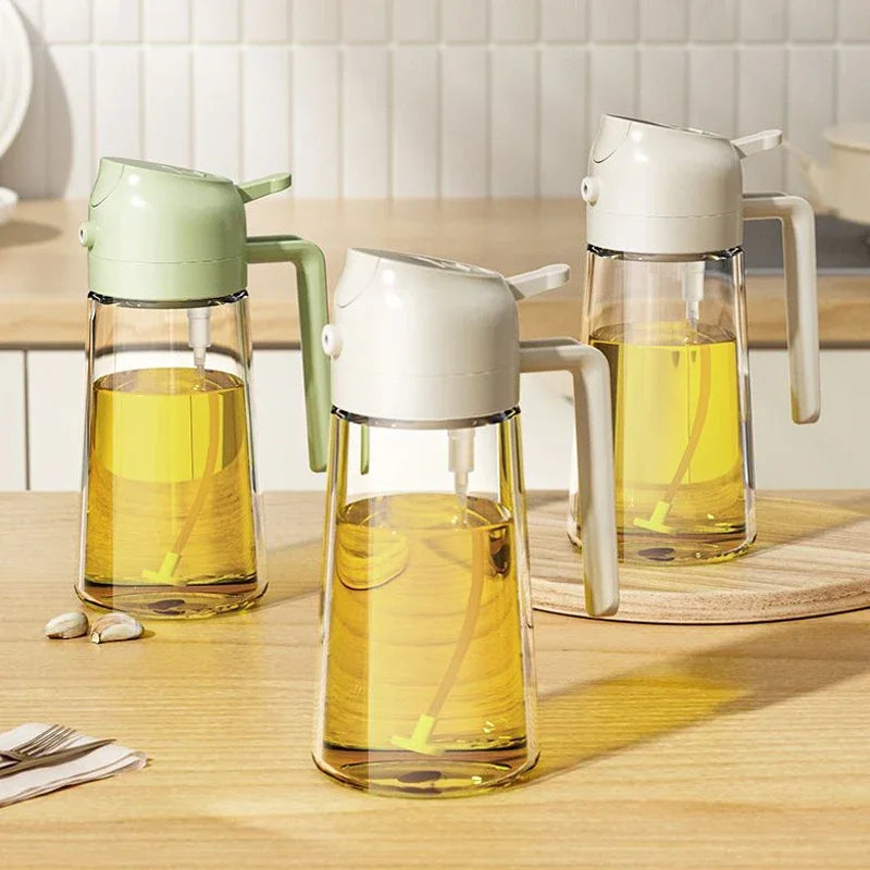 2-in-1 Glass Oil Sprayer & Dispenser – 470ml Cooking Bottle