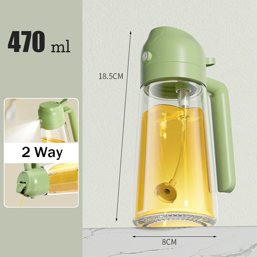 2-in-1 Glass Oil Sprayer & Dispenser – 470ml Cooking Bottle