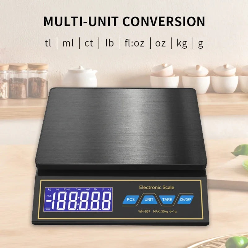 30kg Digital Kitchen Scale – 1g Precision & USB-C Rechargeable