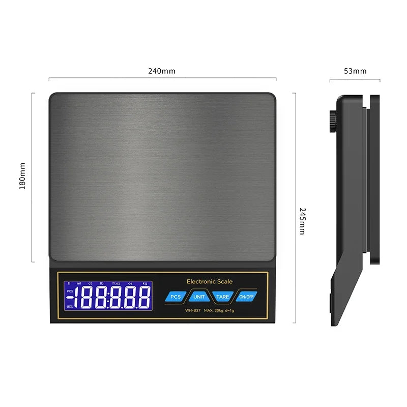 30kg Digital Kitchen Scale – 1g Precision & USB-C Rechargeable