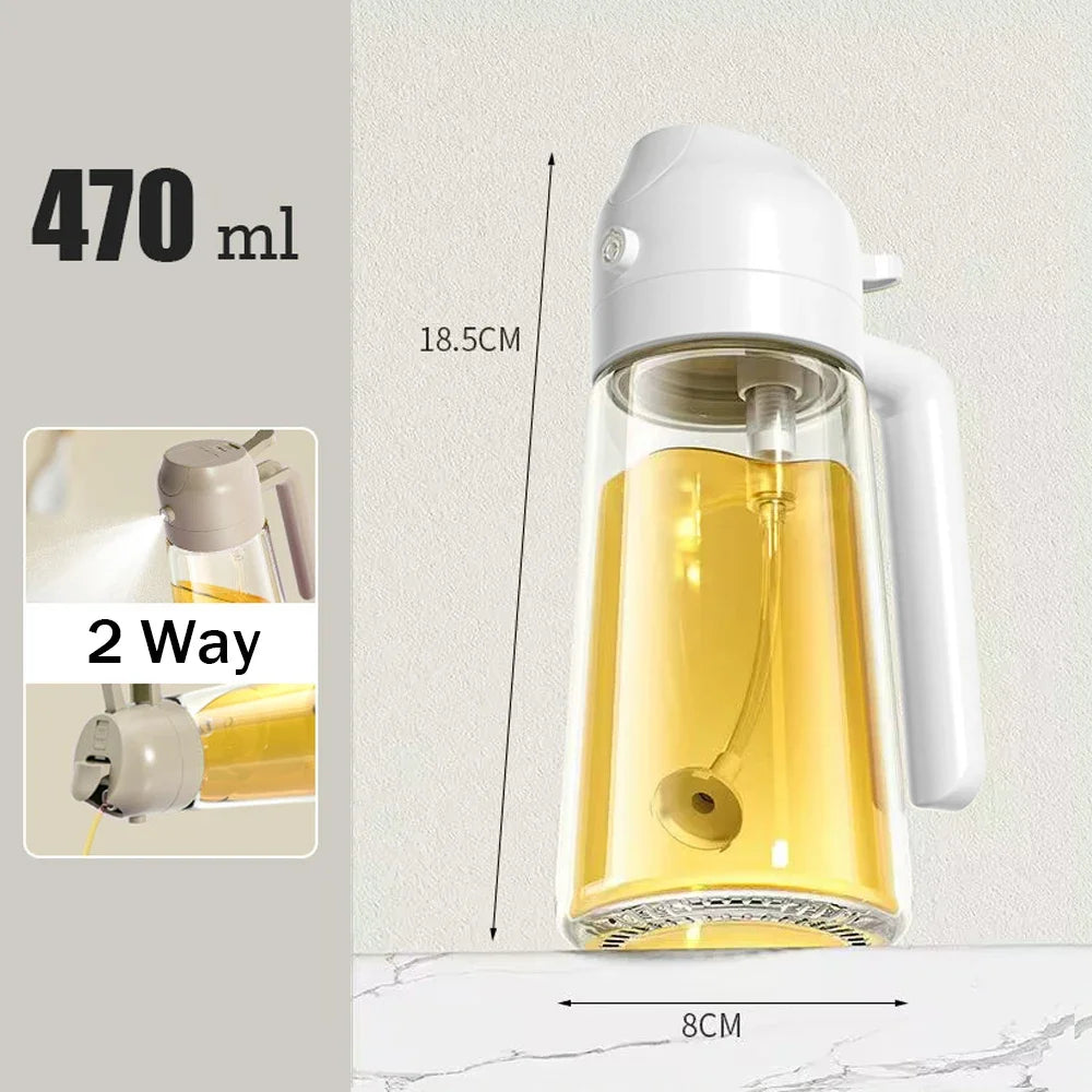 2-in-1 Glass Oil Sprayer & Dispenser – 470ml Cooking Bottle
