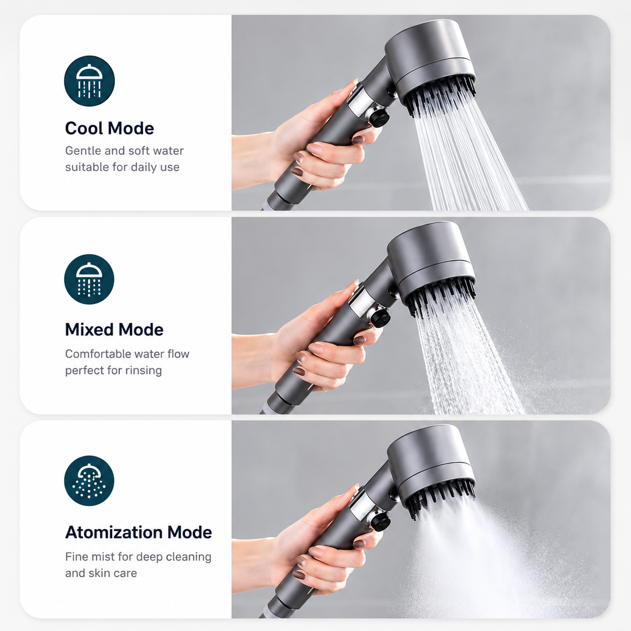 3-Mode High Pressure Shower Head