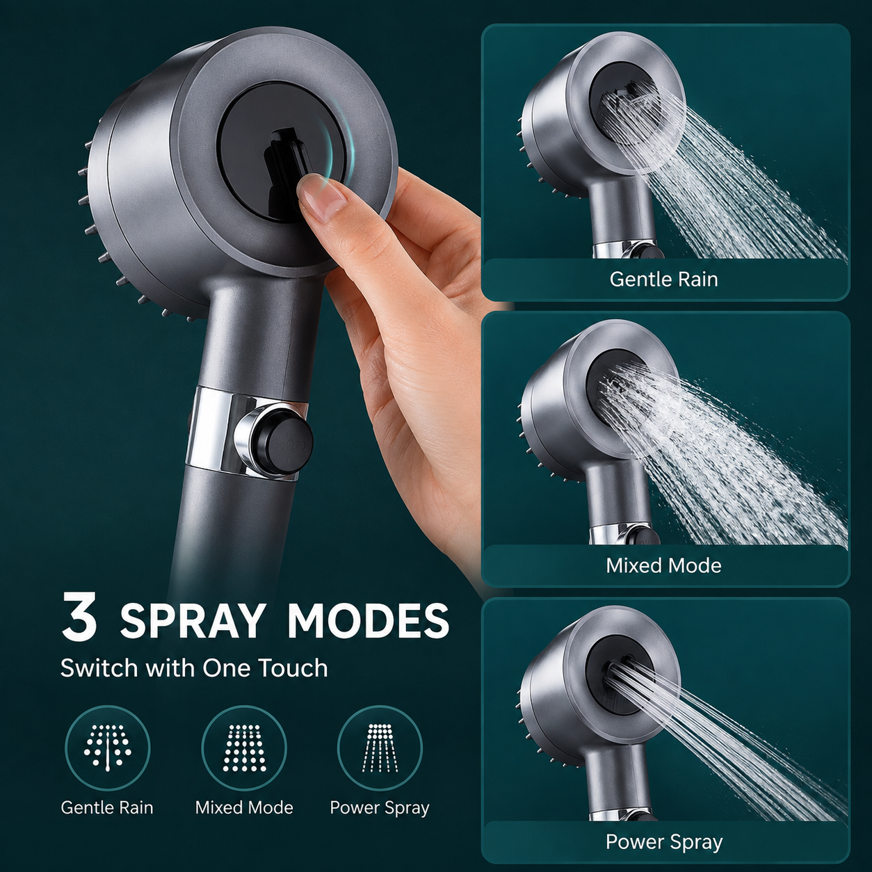 3-Mode High Pressure Shower Head